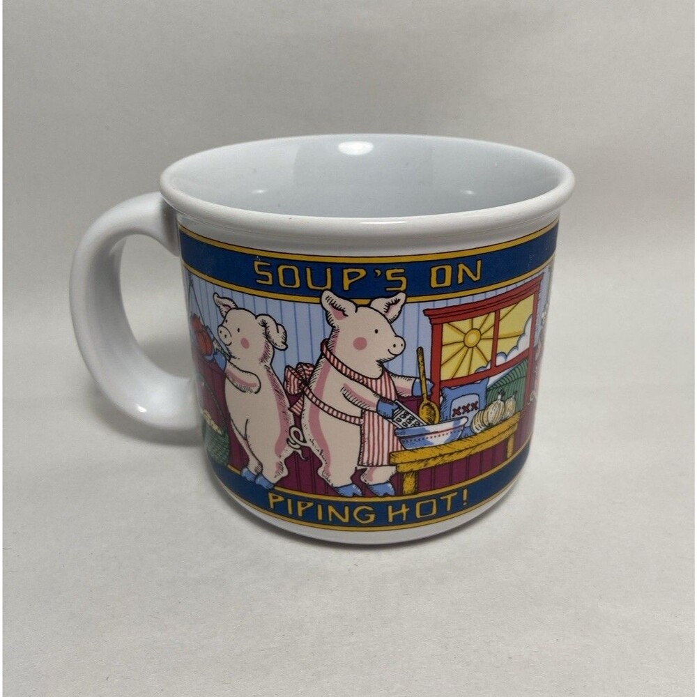 Russ Vintage Coffee Cup Pink Pig Soup's On Piping Hot Ceramic 12 oz no 12779